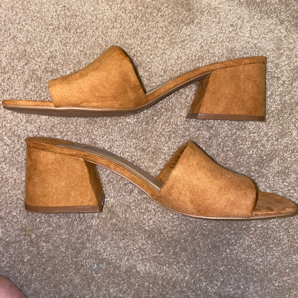 Tan Slip On Block Heels